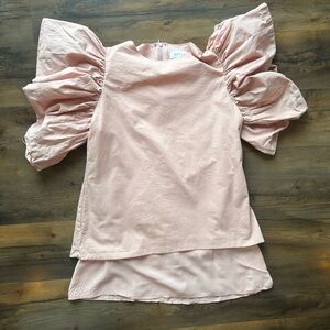 Mable Pink Puff Sleeve Blouse Babydoll Cotton Statement Top S